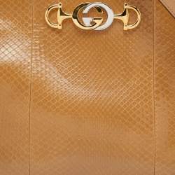 Pre Owned Gucci Light Brown Python Leather Medium Zumi Tote