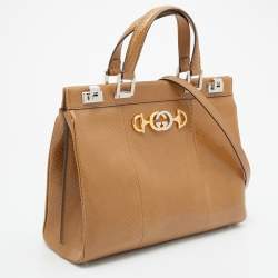 Pre Owned Gucci Light Brown Python Leather Medium Zumi Tote