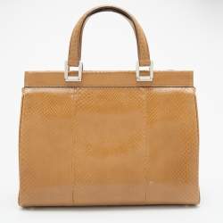 Pre Owned Gucci Light Brown Python Leather Medium Zumi Tote