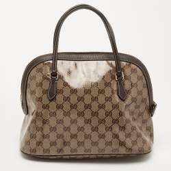 Gucci Beige/Brown GG Crystal Canvas and Leather Medium Dome Bag