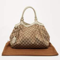 Pre Owned Gucci Beige GG Canvas and Leather Medium Sukey Tote