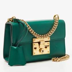 Pre Owned Gucci Green Leather Small Padlock Shoulder Bag