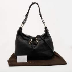 Pre Owned Gucci Black Leather and Crocodile Medium G Wave Hobo