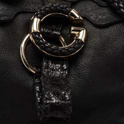 Pre Owned Gucci Black Leather and Crocodile Medium G Wave Hobo