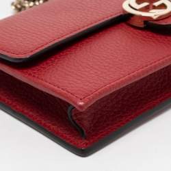 Pre Owned Gucci Red Leather Interlocking G Flap Chain Clutch 