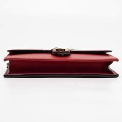 Pre Owned Gucci Red Leather Interlocking G Flap Chain Clutch 