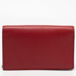 Pre Owned Gucci Red Leather Interlocking G Flap Chain Clutch 