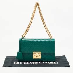 Pre Owned Gucci Green Guccissima Leather Medium Padlock Shoulder Bag