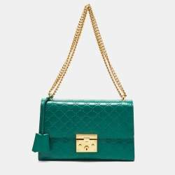 Pre Owned Gucci Green Guccissima Leather Medium Padlock Shoulder Bag
