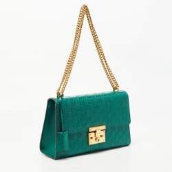 Pre Owned Gucci Green Guccissima Leather Medium Padlock Shoulder Bag