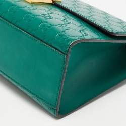 Pre Owned Gucci Green Guccissima Leather Medium Padlock Shoulder Bag