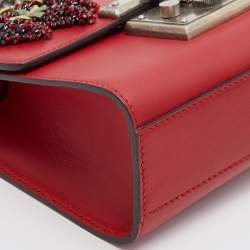 Pre Owned Gucci Red Sequin & Beaded Embellished Leather Small Padlock Shoulder Bag