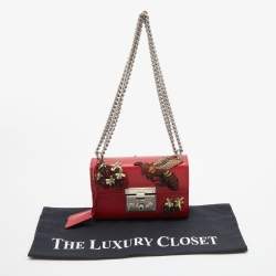 Pre Owned Gucci Red Sequin & Beaded Embellished Leather Small Padlock Shoulder Bag