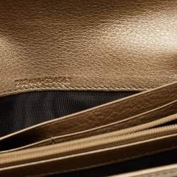 Gucci Metallic Beige Leather Soho Flap Continental Wallet