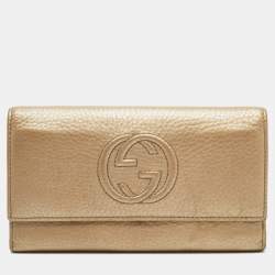 Gucci Metallic Beige Leather Soho Flap Continental Wallet