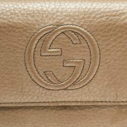 Gucci Metallic Beige Leather Soho Flap Continental Wallet