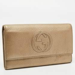 Gucci Metallic Beige Leather Soho Flap Continental Wallet