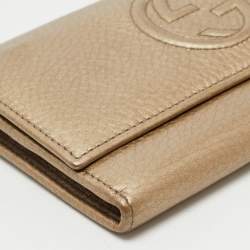 Gucci Metallic Beige Leather Soho Flap Continental Wallet