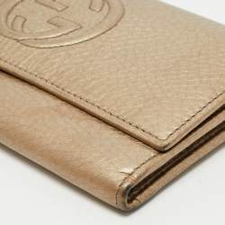 Gucci Metallic Beige Leather Soho Flap Continental Wallet