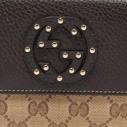 Gucci Beige/Brown GG Crystal Canvas and Leather Flap Continental Wallet
