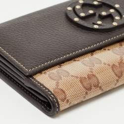 Gucci Beige/Brown GG Crystal Canvas and Leather Flap Continental Wallet
