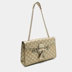 Gucci Metallic Beige Guccissima Leather Medium Emily Shoulder Bag