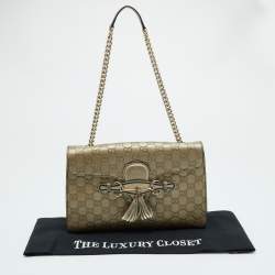 Gucci Metallic Beige Guccissima Leather Medium Emily Shoulder Bag