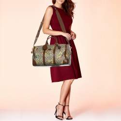 Pre Owned Gucci Beige/Brown Carnation Print GG Supreme Canvas and Leather Carry On Duffel Bag