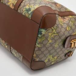 Pre Owned Gucci Beige/Brown Carnation Print GG Supreme Canvas and Leather Carry On Duffel Bag
