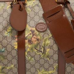 Pre Owned Gucci Beige/Brown Carnation Print GG Supreme Canvas and Leather Carry On Duffel Bag