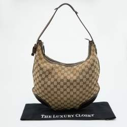 Pre Owned Gucci Beige/Brown GG Canvas and Leather Princy Hobo