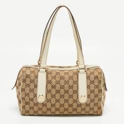 Pre Owned Gucci White/Beige GG Canvas Small Charmy Boston Bag