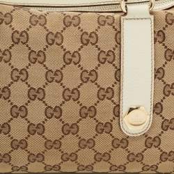 Pre Owned Gucci White/Beige GG Canvas Small Charmy Boston Bag