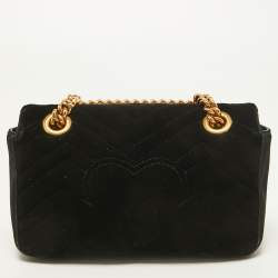 Gucci Black Matelasse Velvet Mini GG Marmont Shoulder Bag