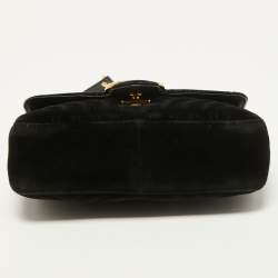Gucci Black Matelasse Velvet Mini GG Marmont Shoulder Bag