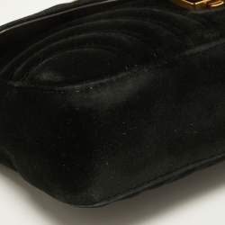 Gucci Black Matelasse Velvet Mini GG Marmont Shoulder Bag