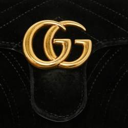 Gucci Black Matelasse Velvet Mini GG Marmont Shoulder Bag