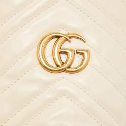 Pre Owned Gucci Off White Matelassé Leather Mini GG Marmont Bucket Bag