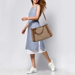 Pre Owned Gucci Beige/Brown GG Canvas and Leather Bella tote
