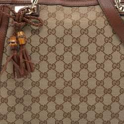 Pre Owned Gucci Beige/Brown GG Canvas and Leather Bella tote