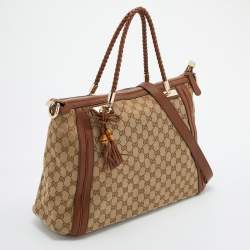 Pre Owned Gucci Beige/Brown GG Canvas and Leather Bella tote