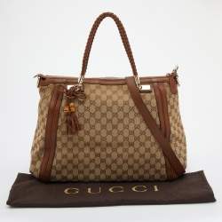 Pre Owned Gucci Beige/Brown GG Canvas and Leather Bella tote