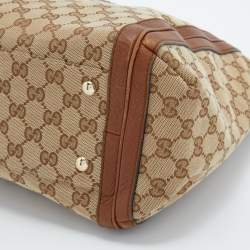 Pre Owned Gucci Beige/Brown GG Canvas and Leather Bella tote