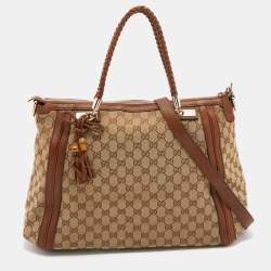Pre Owned Gucci Beige/Brown GG Canvas and Leather Bella tote