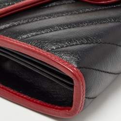 Gucci Black/Red Diagonal Quilt Leather GG Marmont Torchon Wallet on Chain