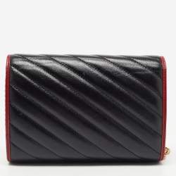 Gucci Black/Red Diagonal Quilt Leather GG Marmont Torchon Wallet on Chain