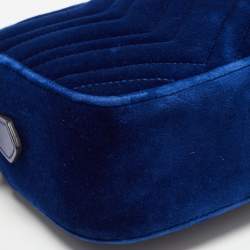 Gucci Blue Matelassé Velvet Small GG Marmont Shoulder Bag