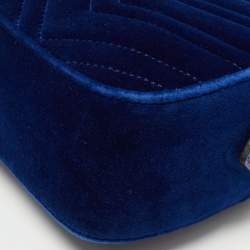 Gucci Blue Matelassé Velvet Small GG Marmont Shoulder Bag