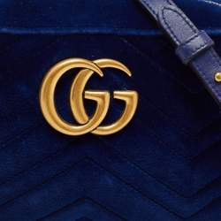 Gucci Blue Matelassé Velvet Small GG Marmont Shoulder Bag