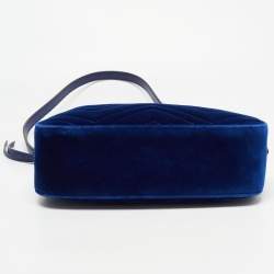 Gucci Blue Matelassé Velvet Small GG Marmont Shoulder Bag
